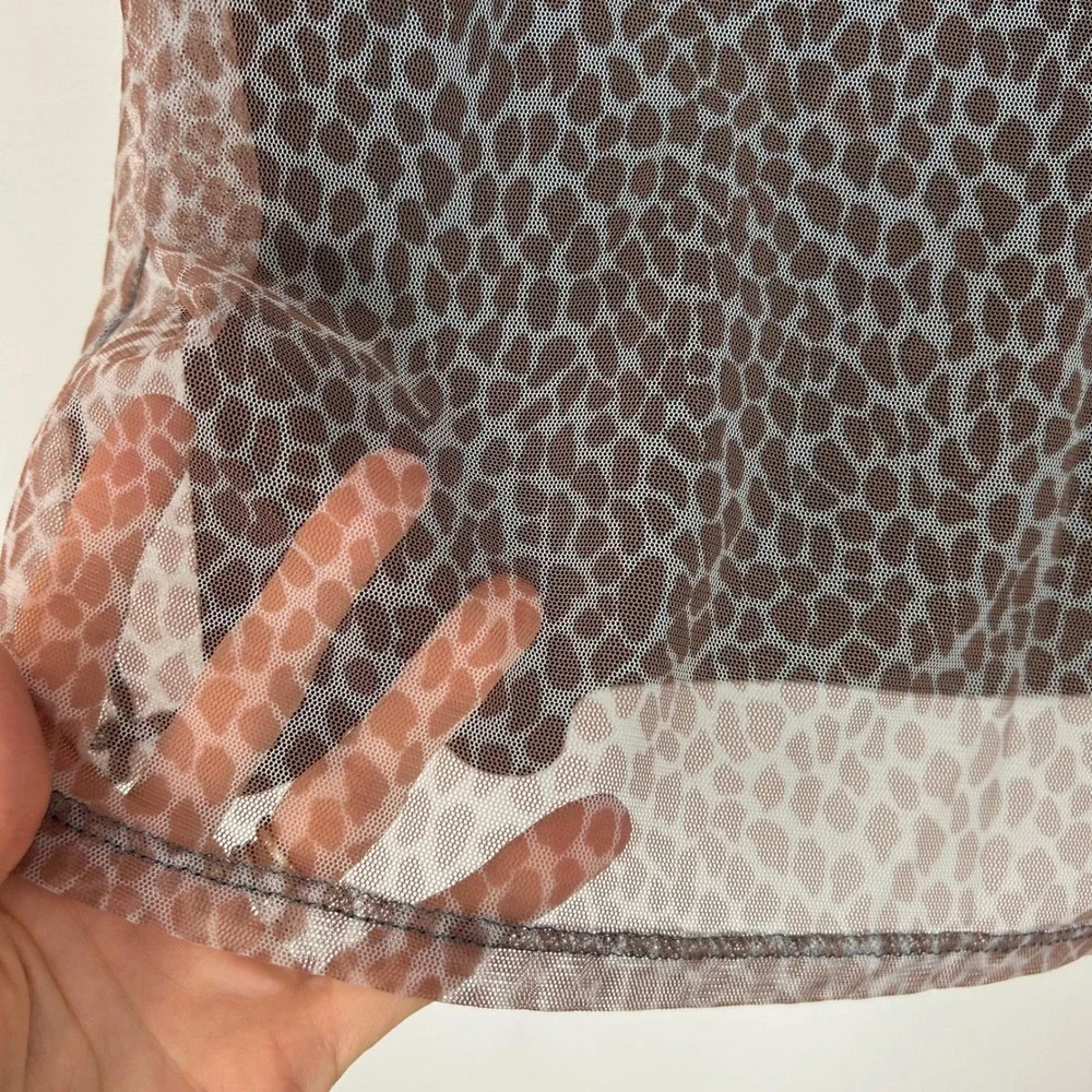 Eitie Y2K Sheer Mesh Overlay Animal Print Midi Skirt Brown Tan Size Small